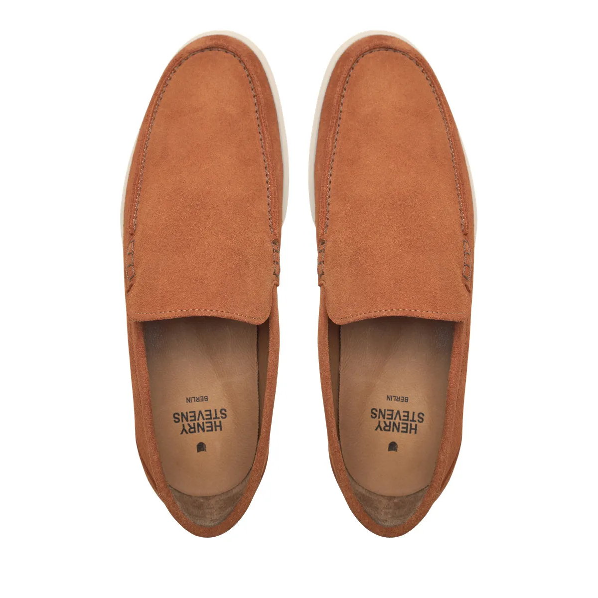 Brauner Wildleder Penny Loafer mit weißer Sohle