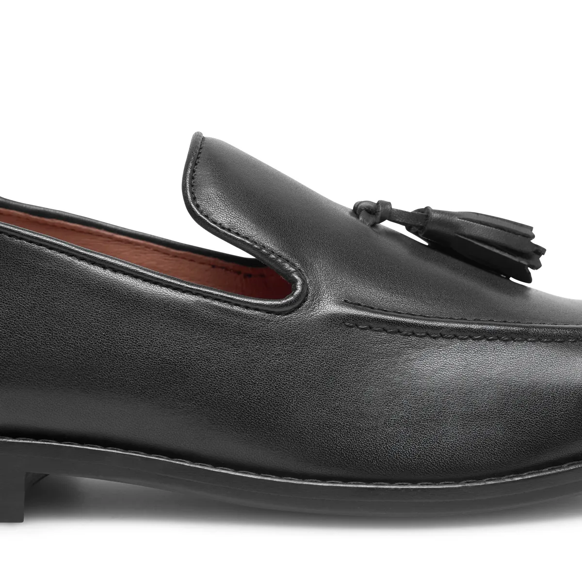 Schwarze Leder Quasten Loafer Damenschuhe