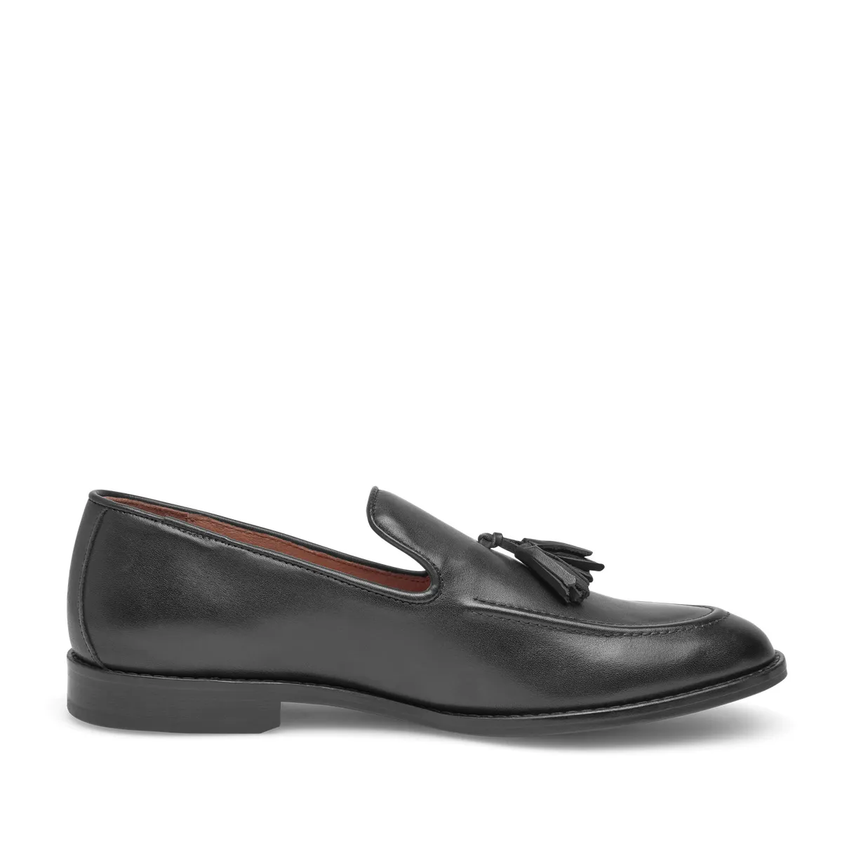 Schwarze Leder Quasten Loafer Damenschuhe