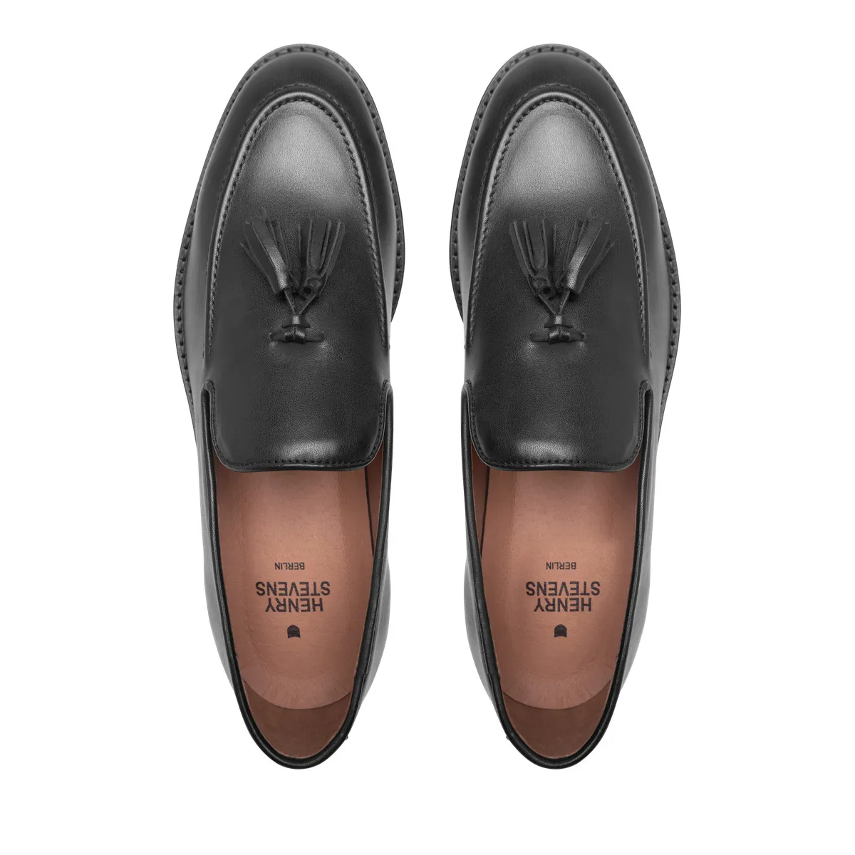 Schwarze Leder Quasten Loafer Damenschuhe