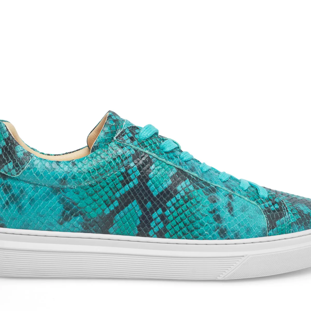 Türkisgrüne Low-Top-Sneakers mit Schlangenmuster