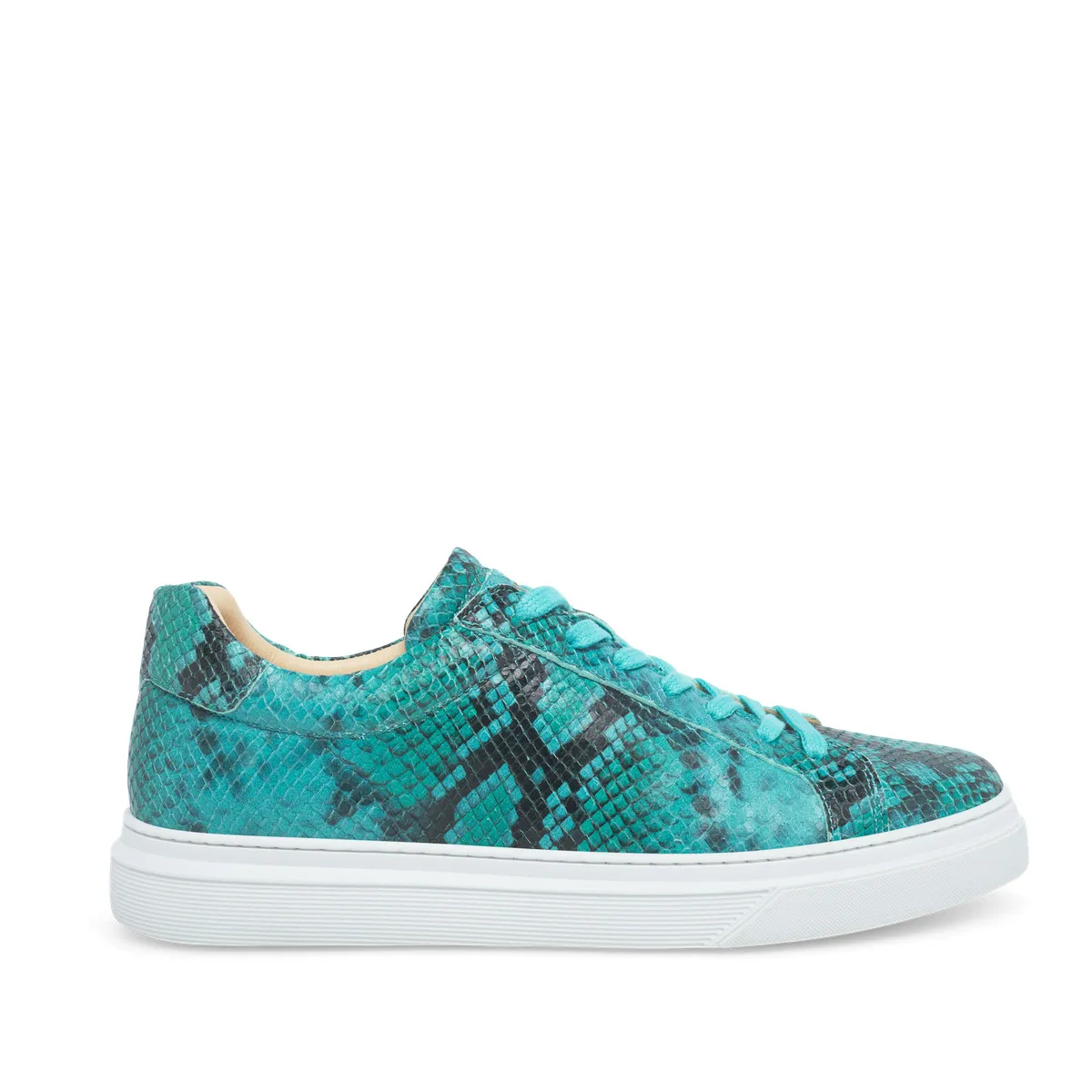 Türkisgrüne Low-Top-Sneakers mit Schlangenmuster