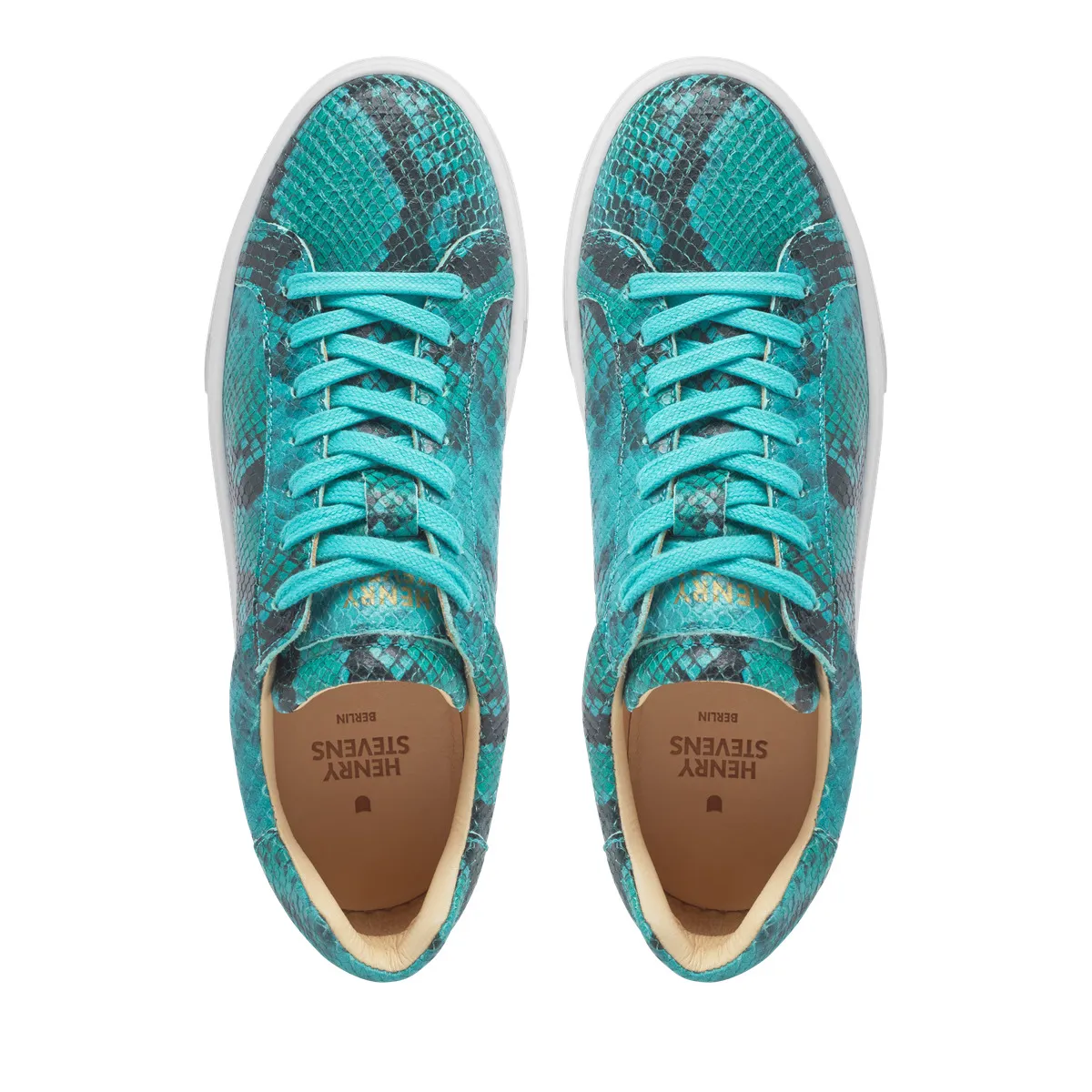 Türkisgrüne Low-Top-Sneakers mit Schlangenmuster