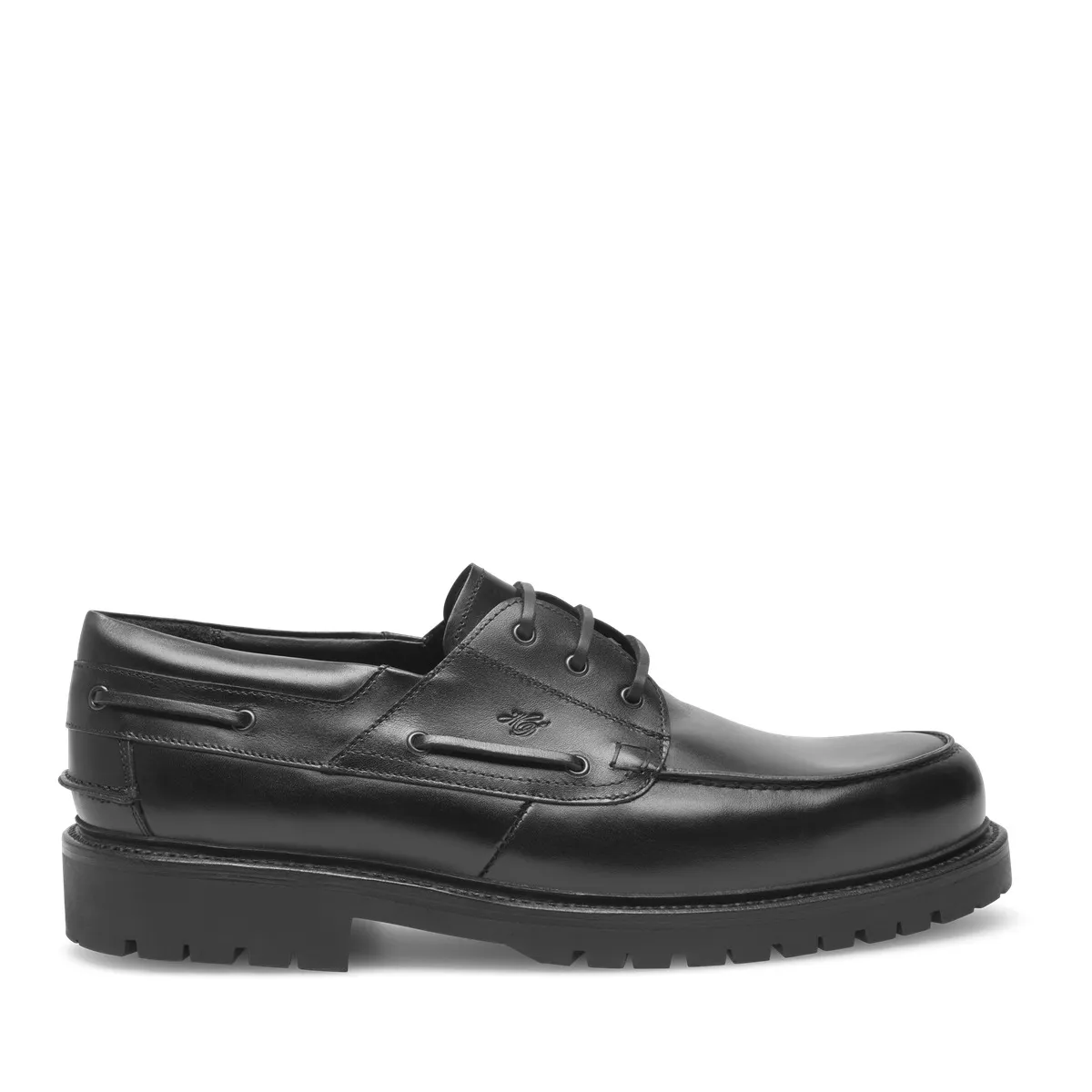 Schwarzer Lederschuh mit Schnürsenkeln