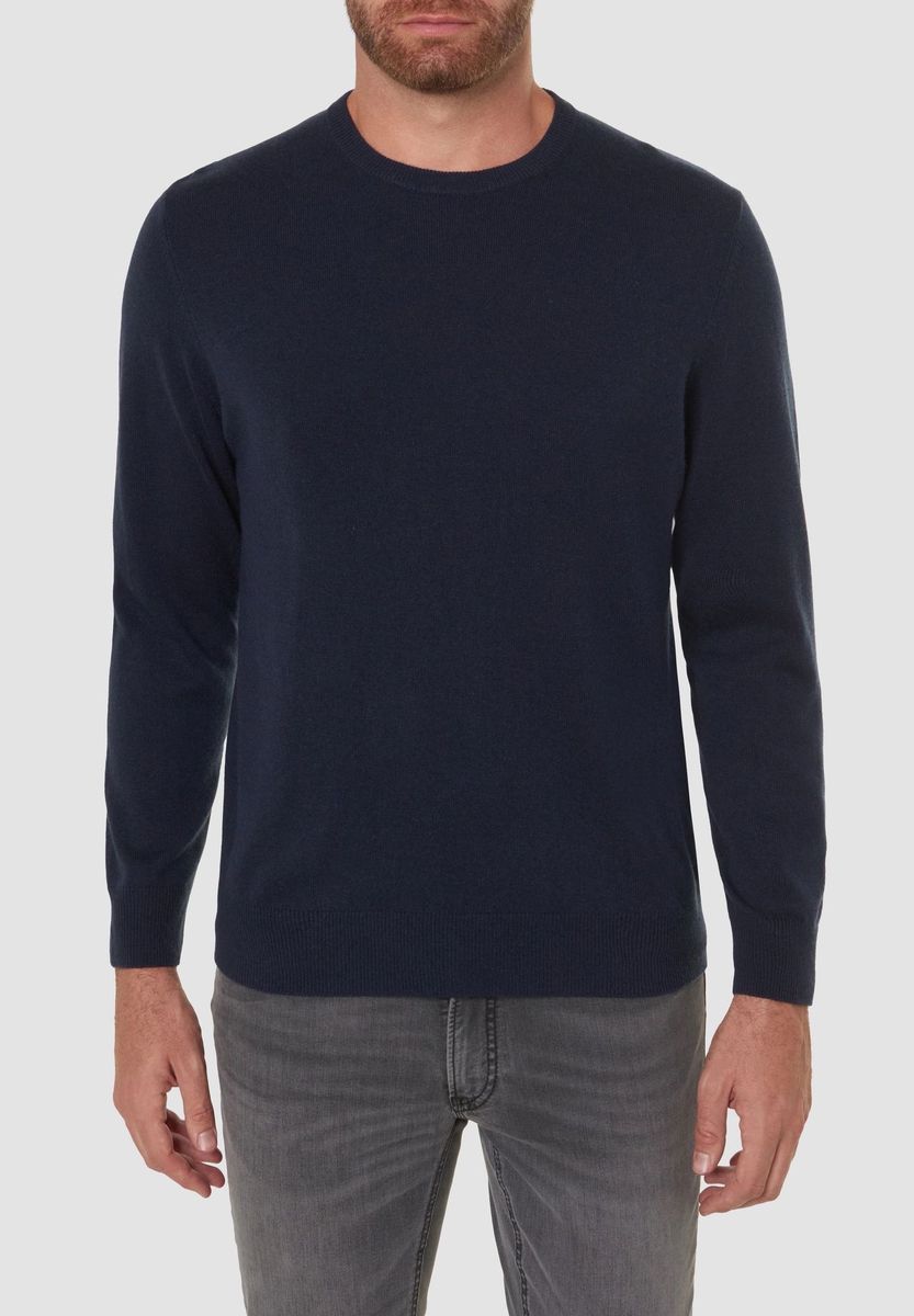 Klassischer marineblauer Strickpullover mit Rundhalsausschnitt