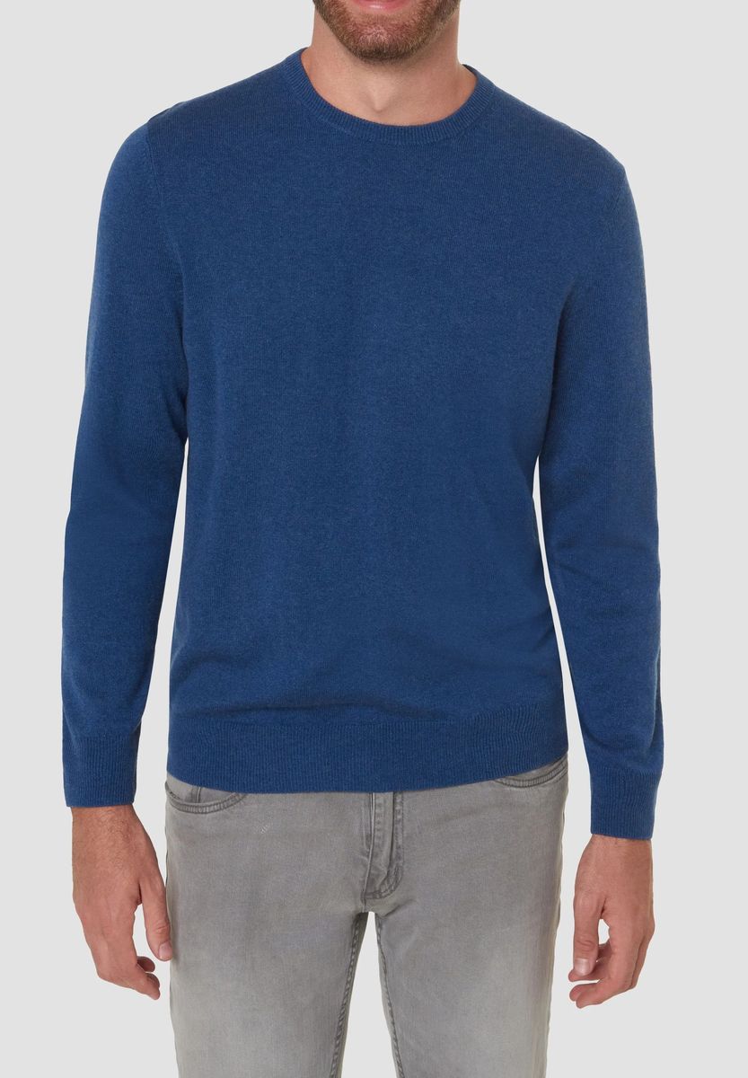 Klassischer marineblauer Strickpullover mit Rundhalsausschnitt