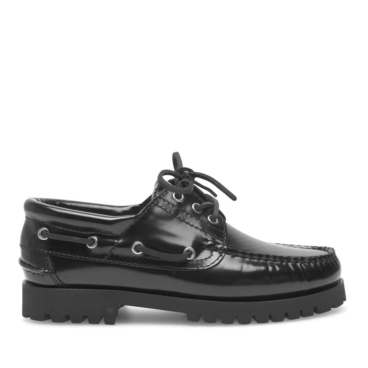 Schwarzer Damen-Bootsschuh aus Leder