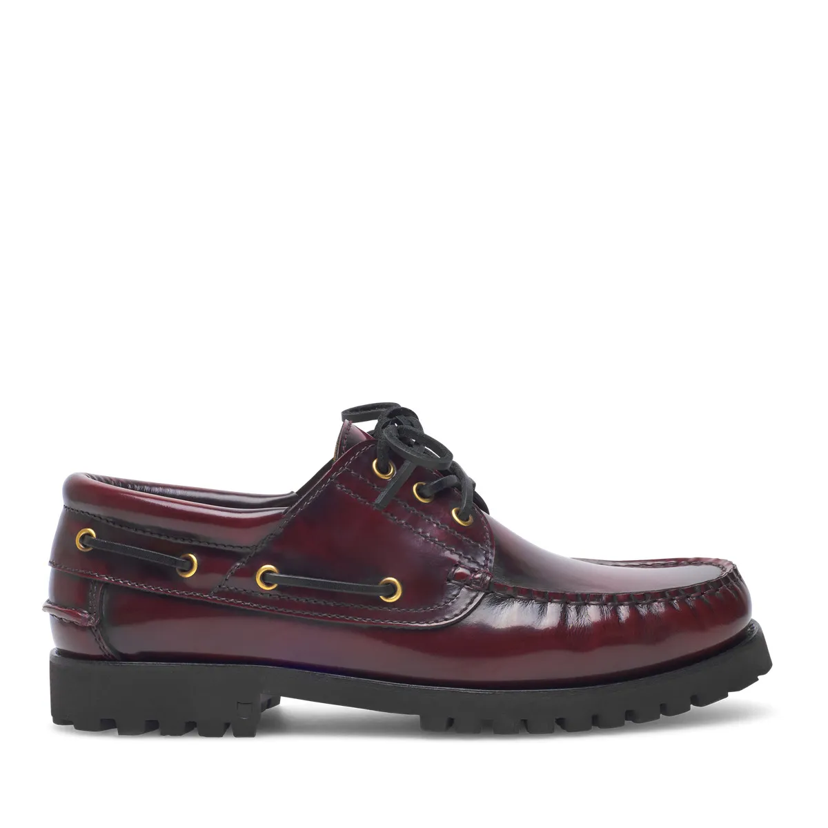 Burgunderfarbener Bootsschuh mit Profilsohle aus Leder