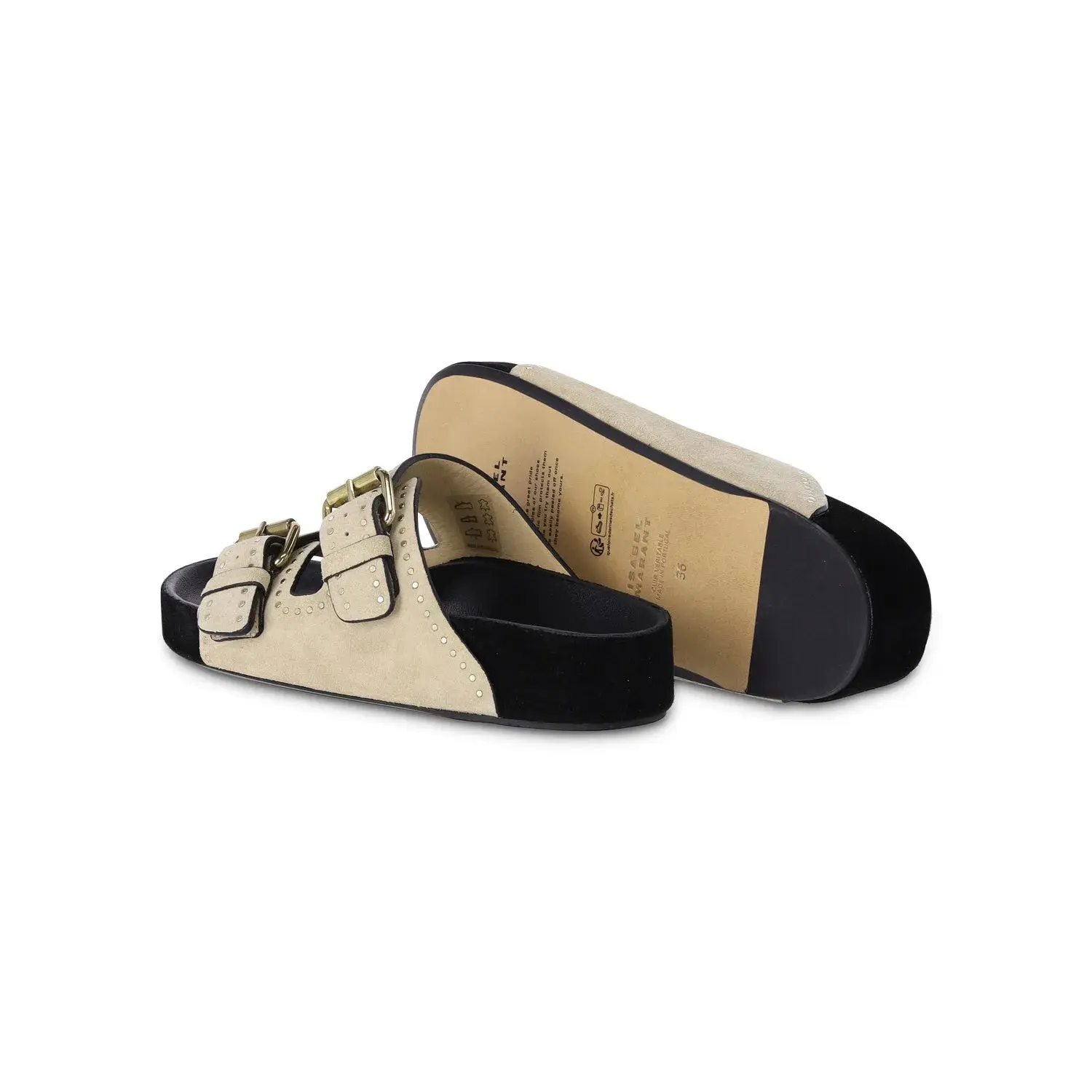 Beige Wildleder Pantoletten mit Schnalle