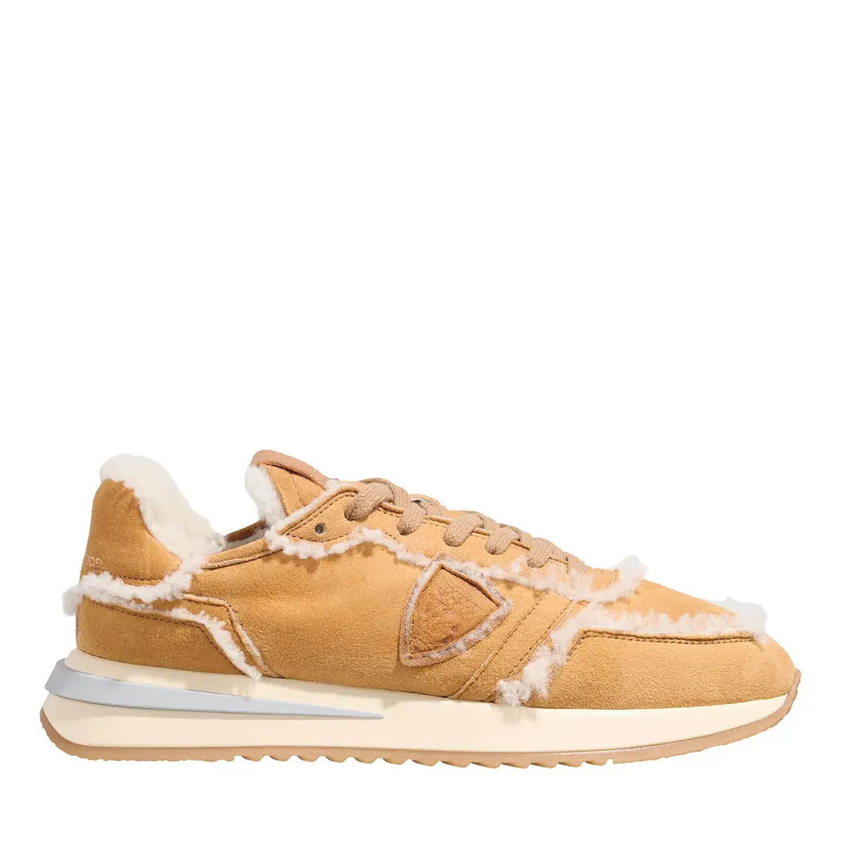 Wildleder-Sneaker mit niedrigem Schaft und Shearling-Besatz