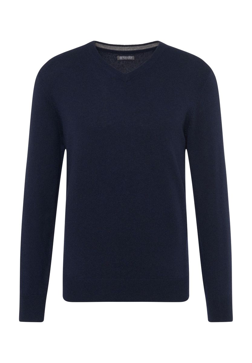 Herren Marineblau Seide Kaschmir V-Ausschnitt Pullover