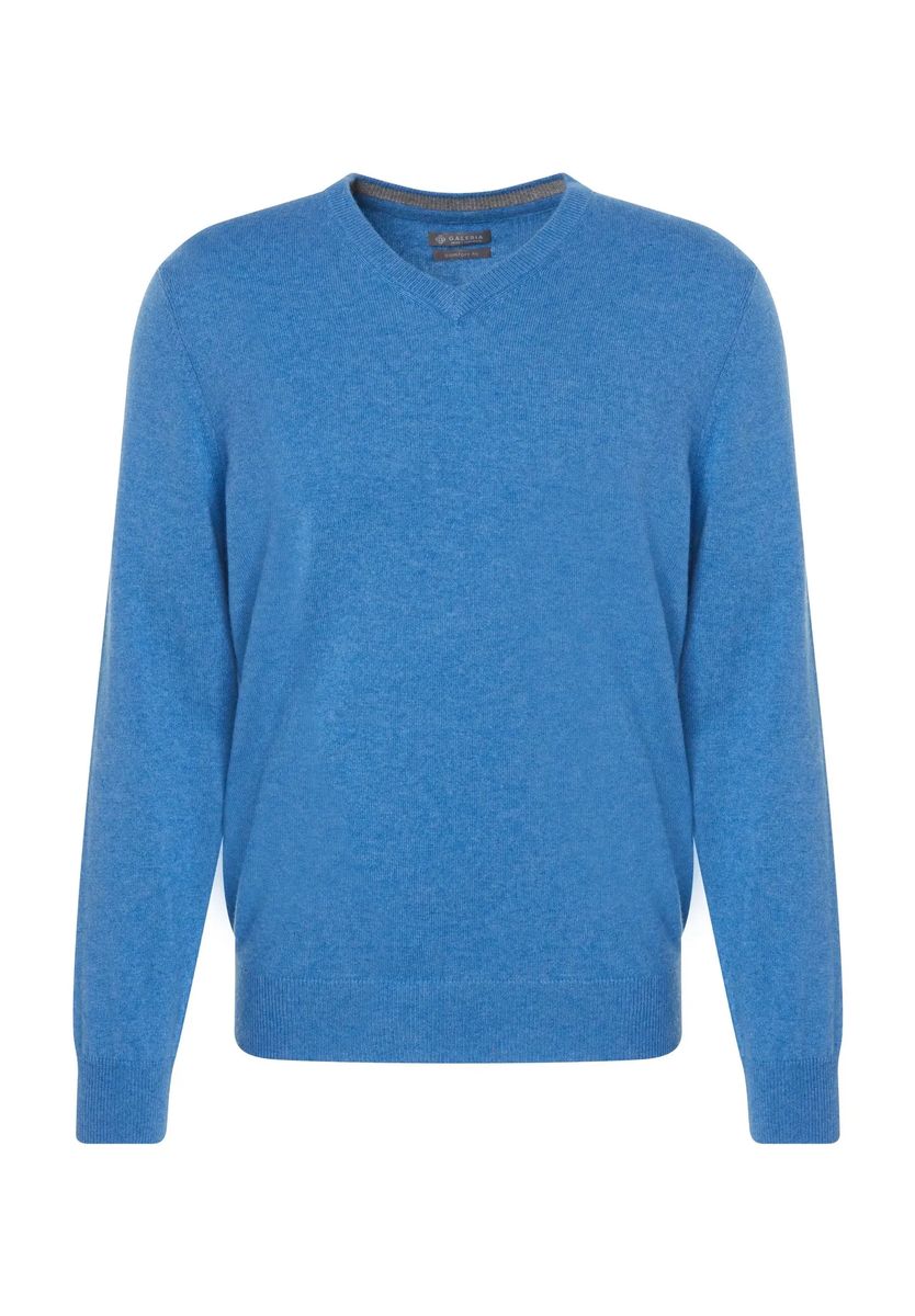 Herren Marineblau Seide Kaschmir V-Ausschnitt Pullover