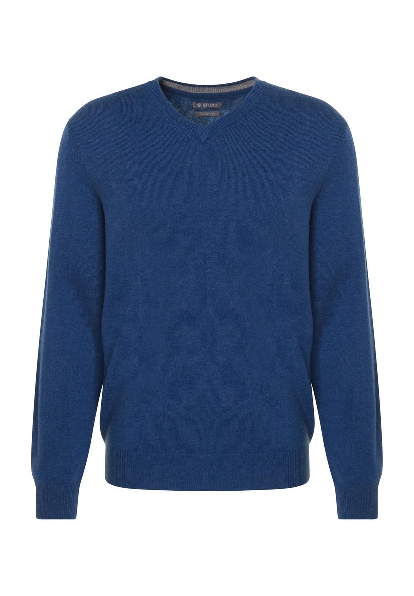 Herren Marineblau Seide Kaschmir V-Ausschnitt Pullover