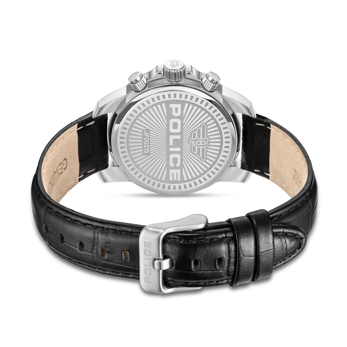 Multifunktionsuhr mit schwarzem Lederarmband