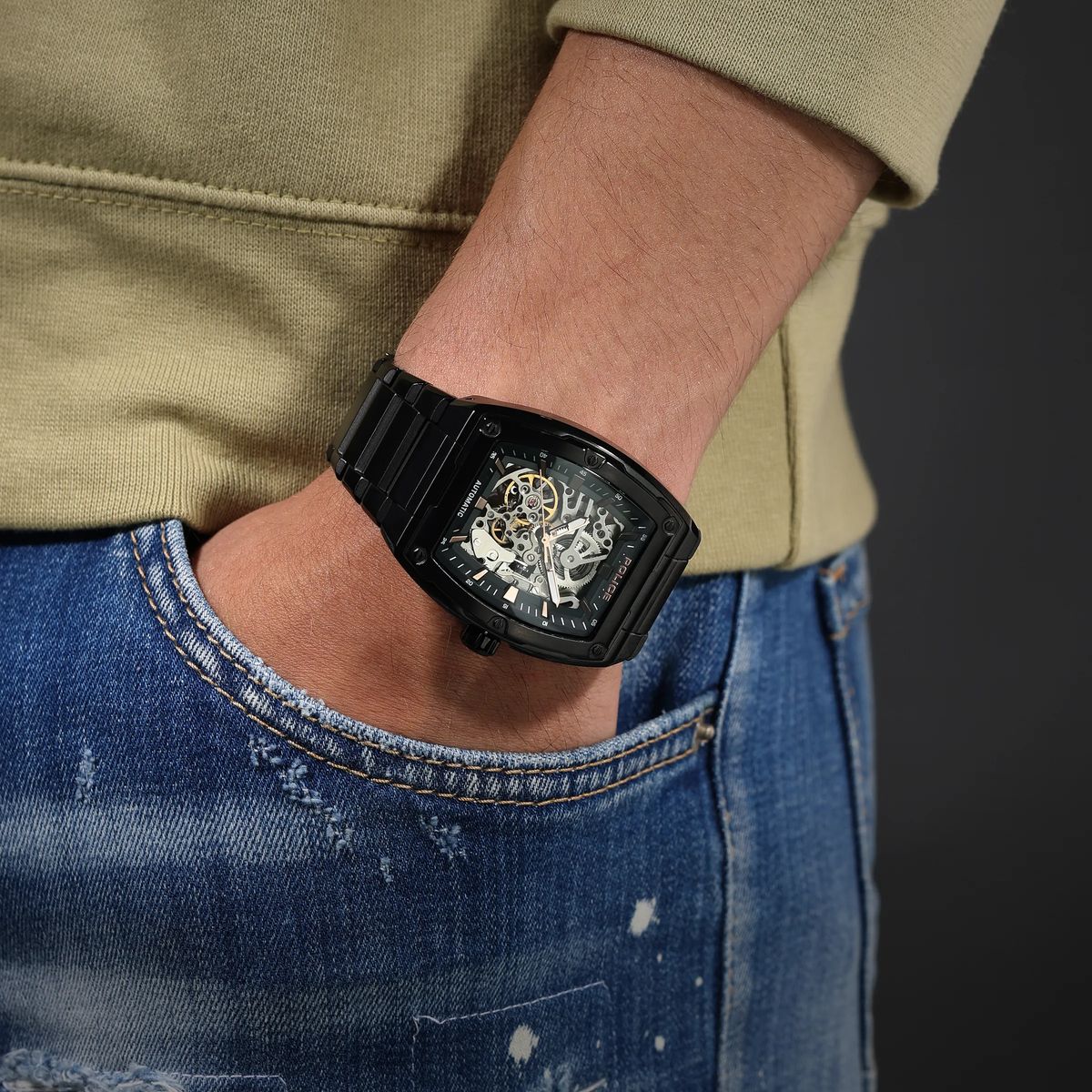 Automatische Skelett-Zifferblatt Armbanduhr