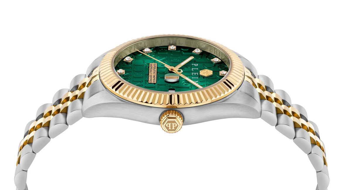 Grün Zifferblatt Zweifarbige Edelstahl Uhr