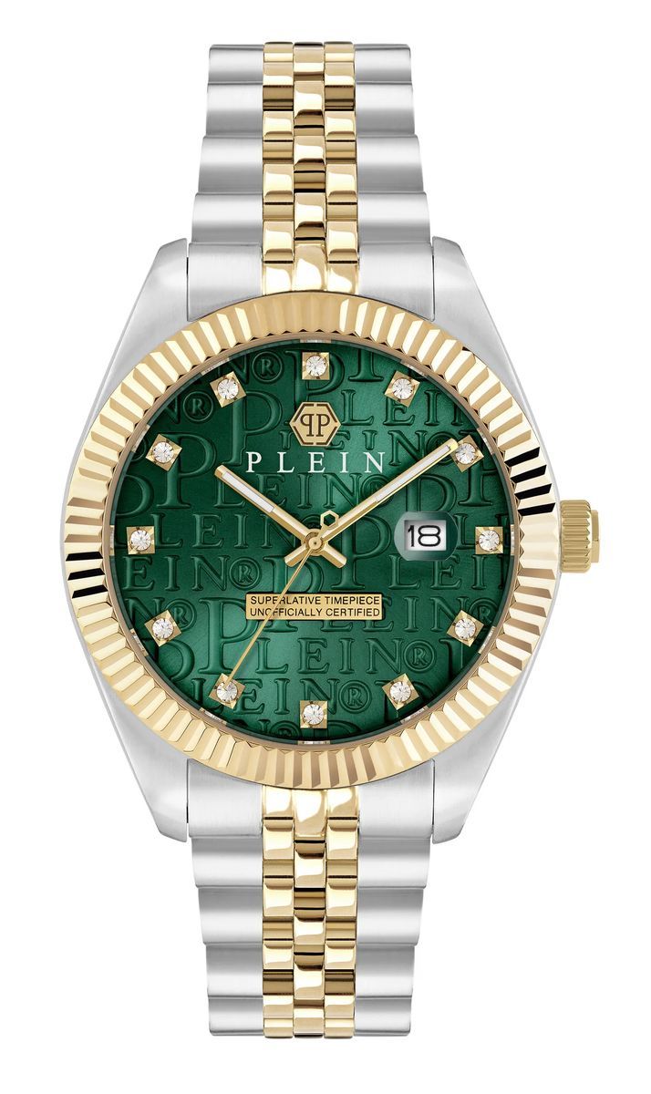 Grün Zifferblatt Zweifarbige Edelstahl Uhr