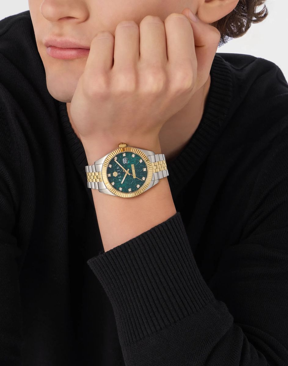Grün Zifferblatt Zweifarbige Edelstahl Uhr