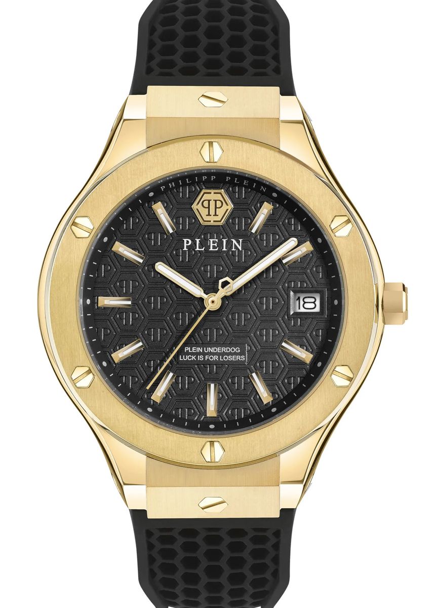 Goldfarbene Uhr mit schwarzem Armband
