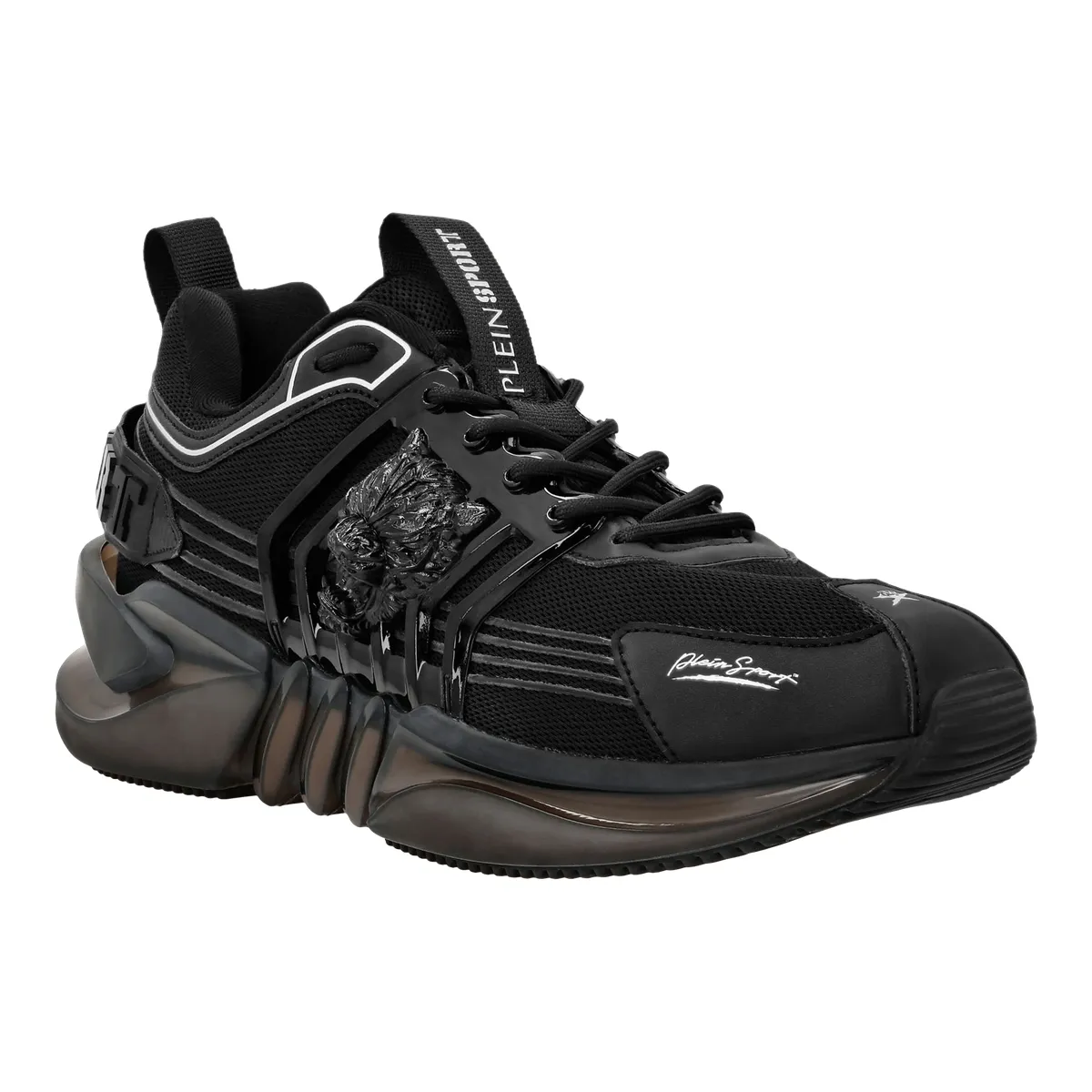 Schwarzer sportlicher Sneaker mit Tigerakzent