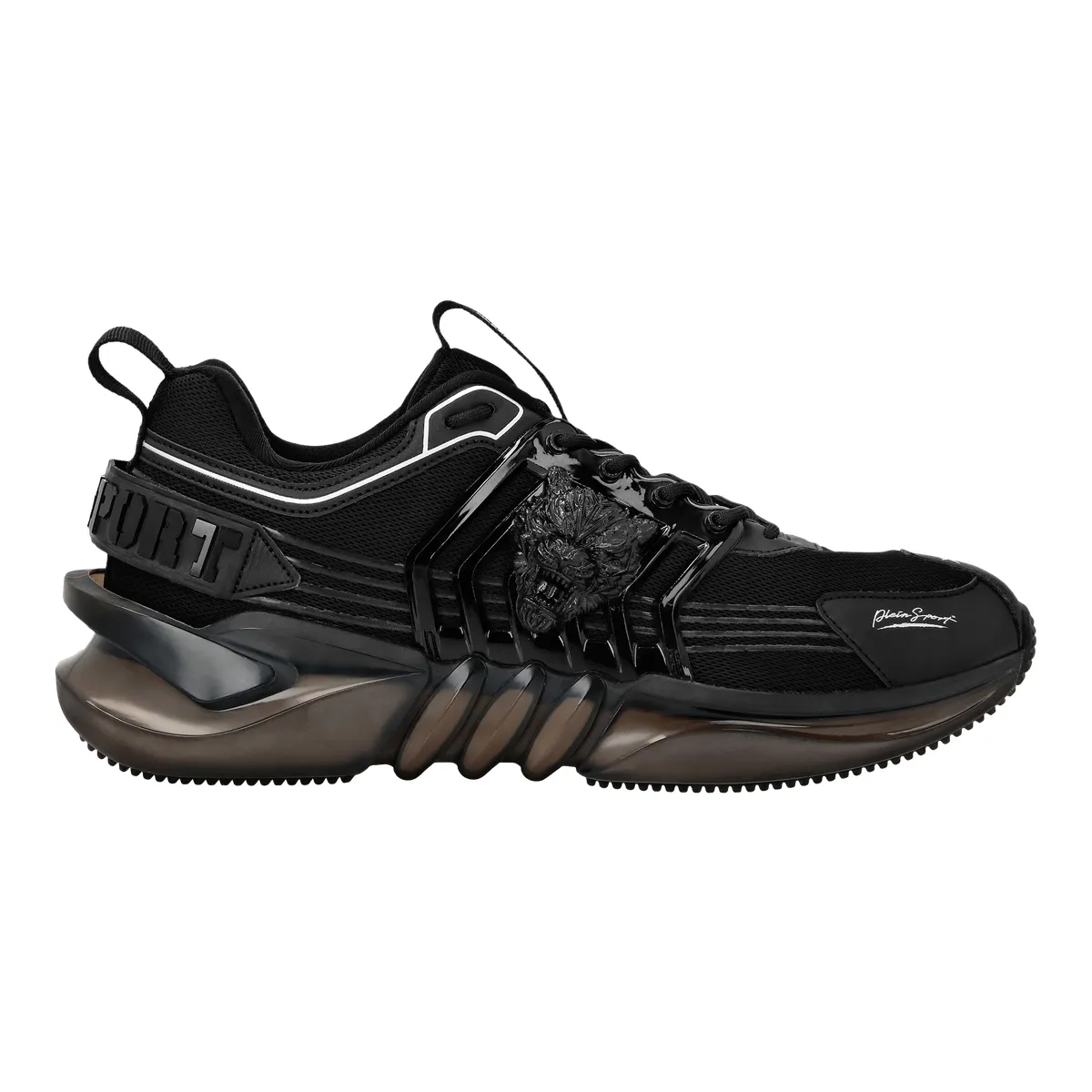 Schwarzer sportlicher Sneaker mit Tigerakzent