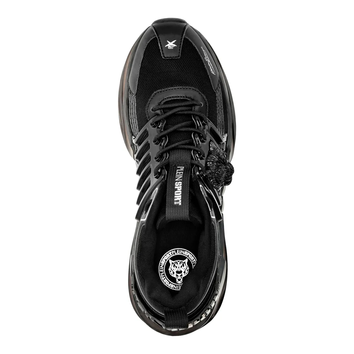 Schwarzer sportlicher Sneaker mit Tigerakzent