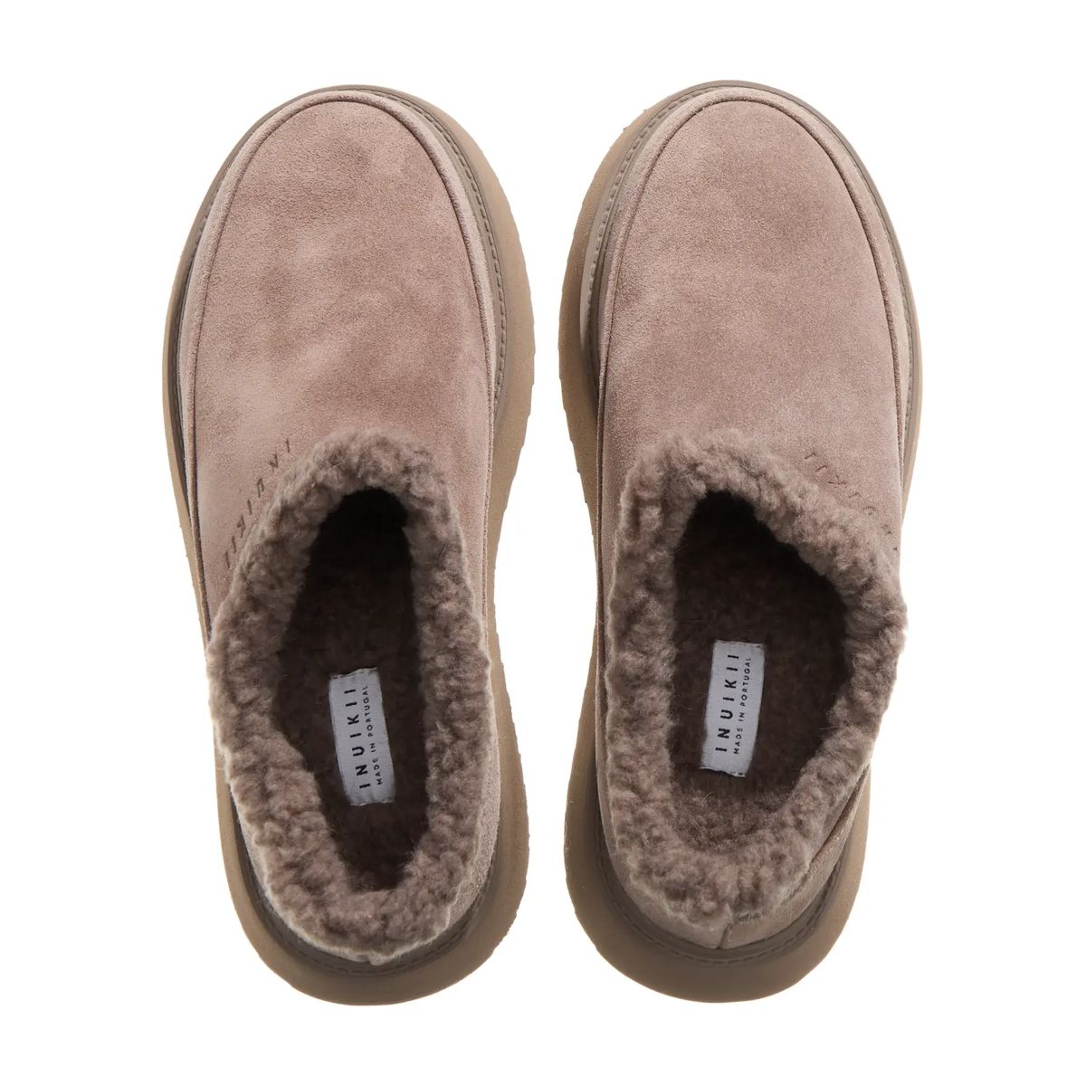 Wildleder Pantoletten mit Shearling-Besatz