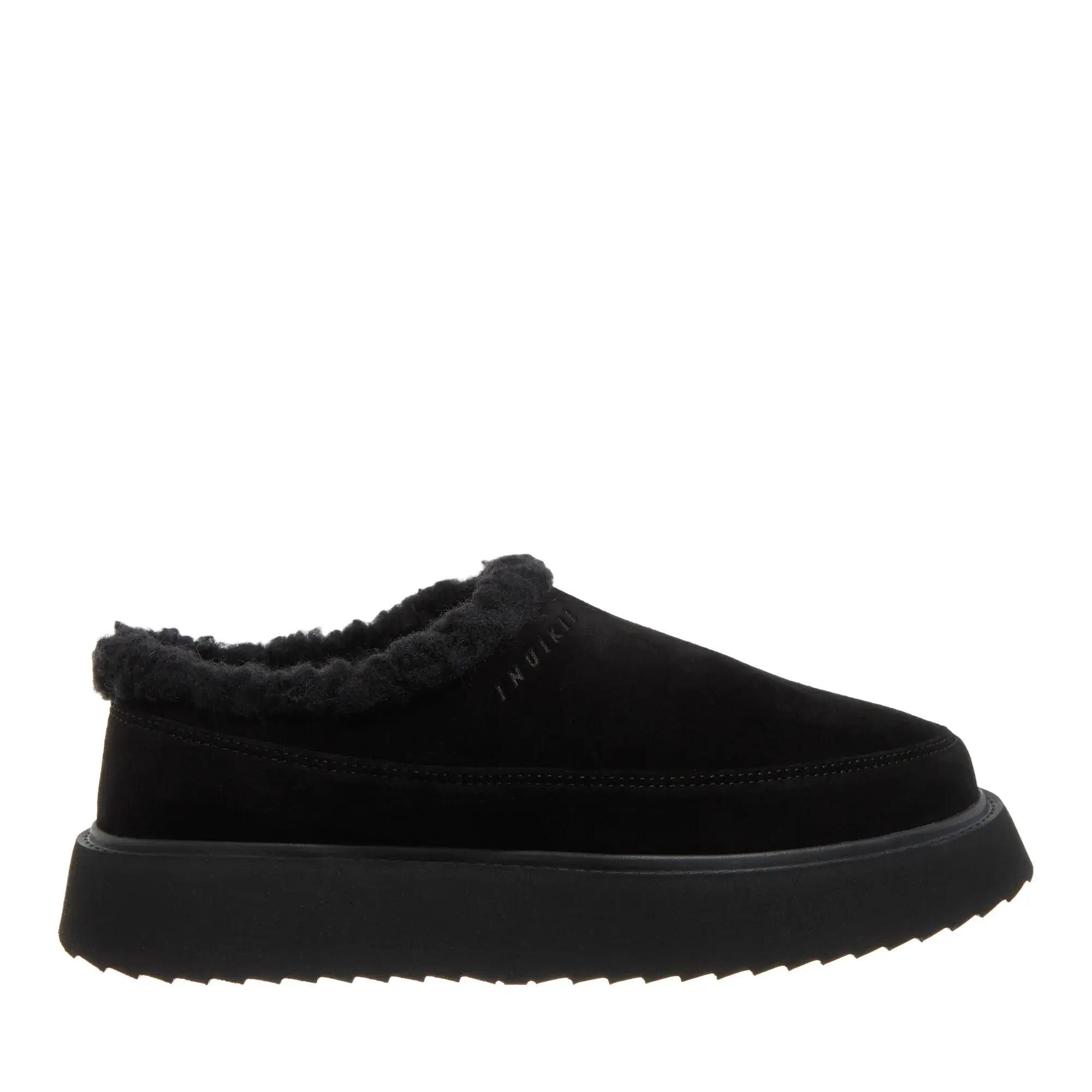 Schwarze Mules mit Wildleder- und Kunstfellfutter