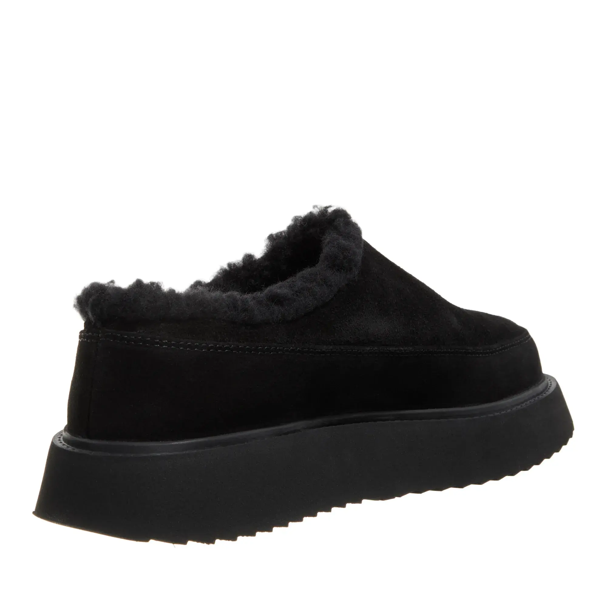 Schwarze Mules mit Wildleder- und Kunstfellfutter