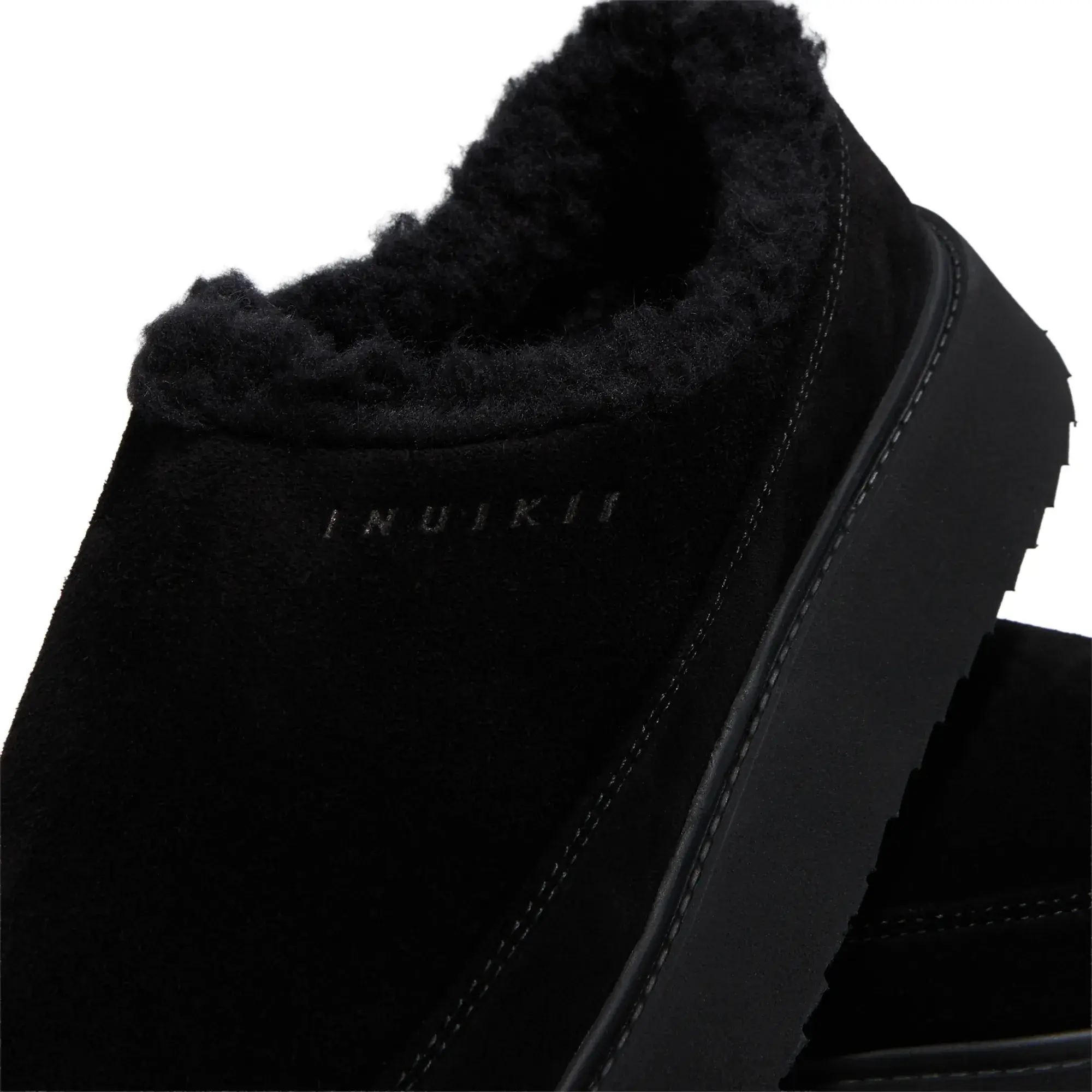 Schwarze Mules mit Wildleder- und Kunstfellfutter