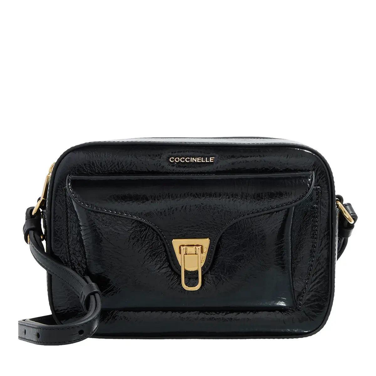Glänzende Leder Crossbody Kameratasche