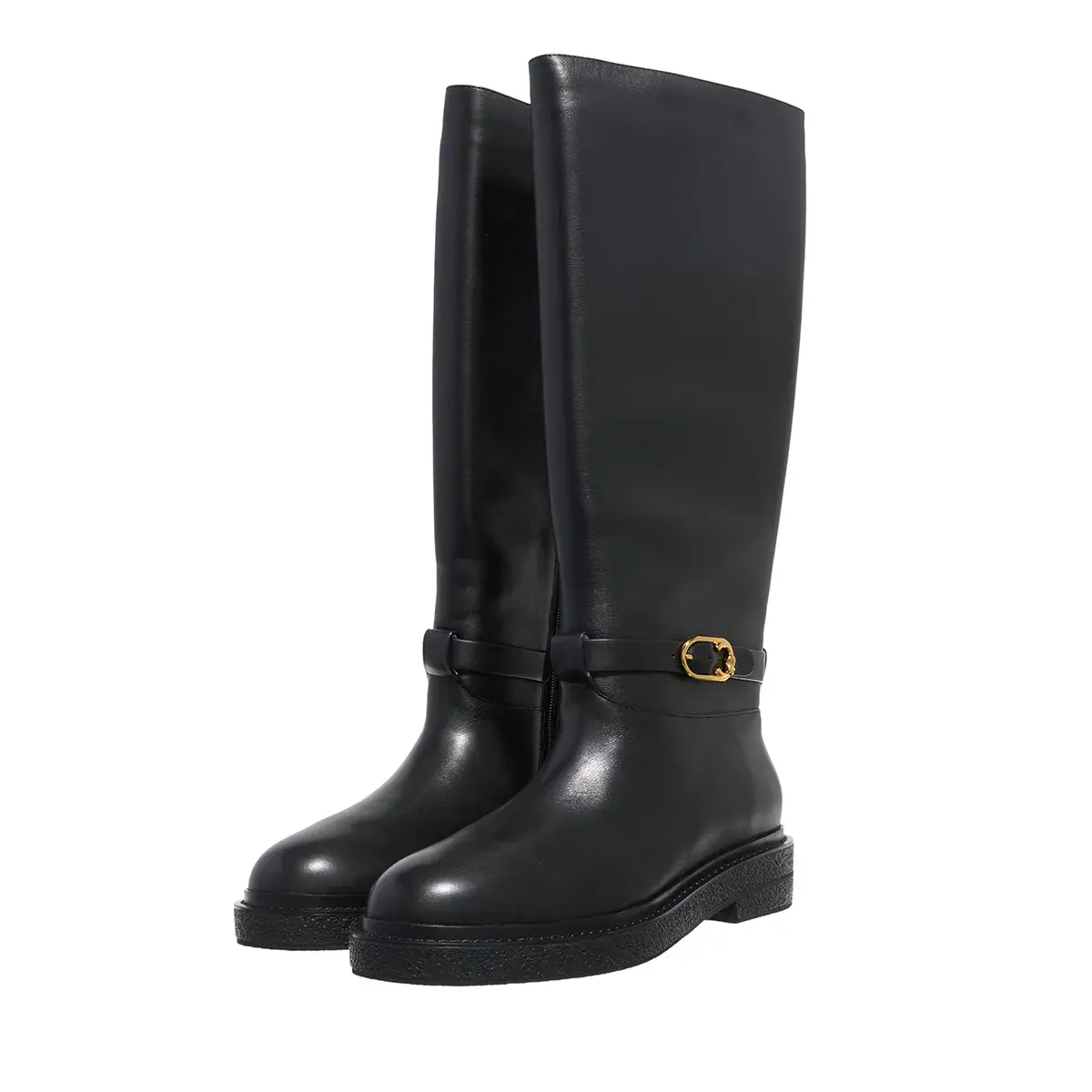 Schwarze Kniehohe Reitstiefel aus Leder