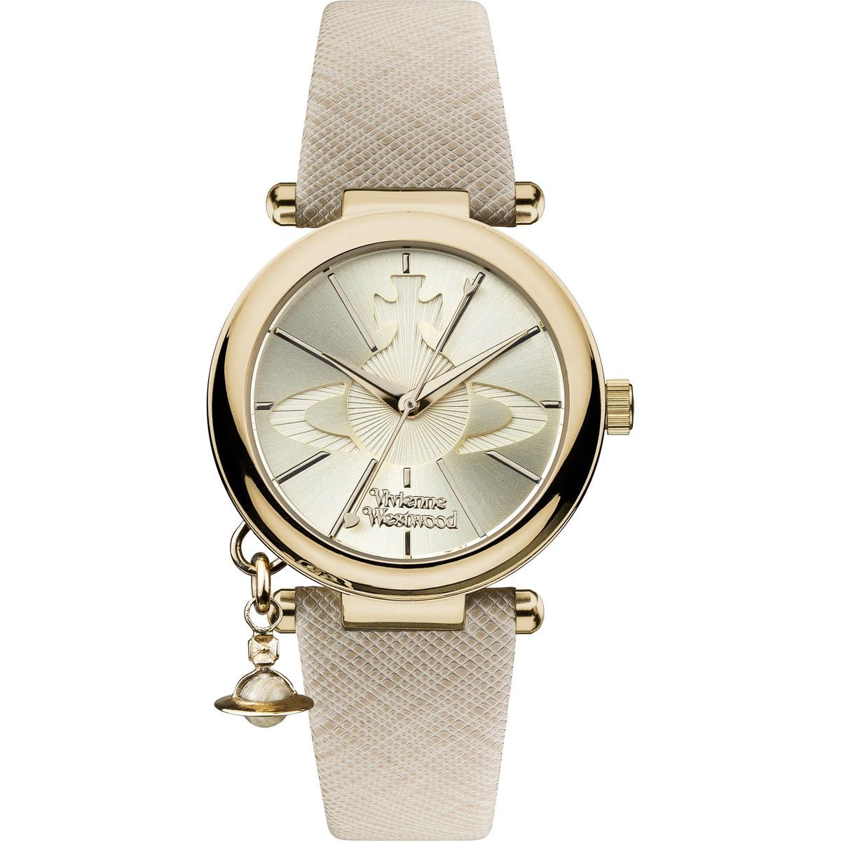 Goldfarbene Damen Lederarmbanduhr