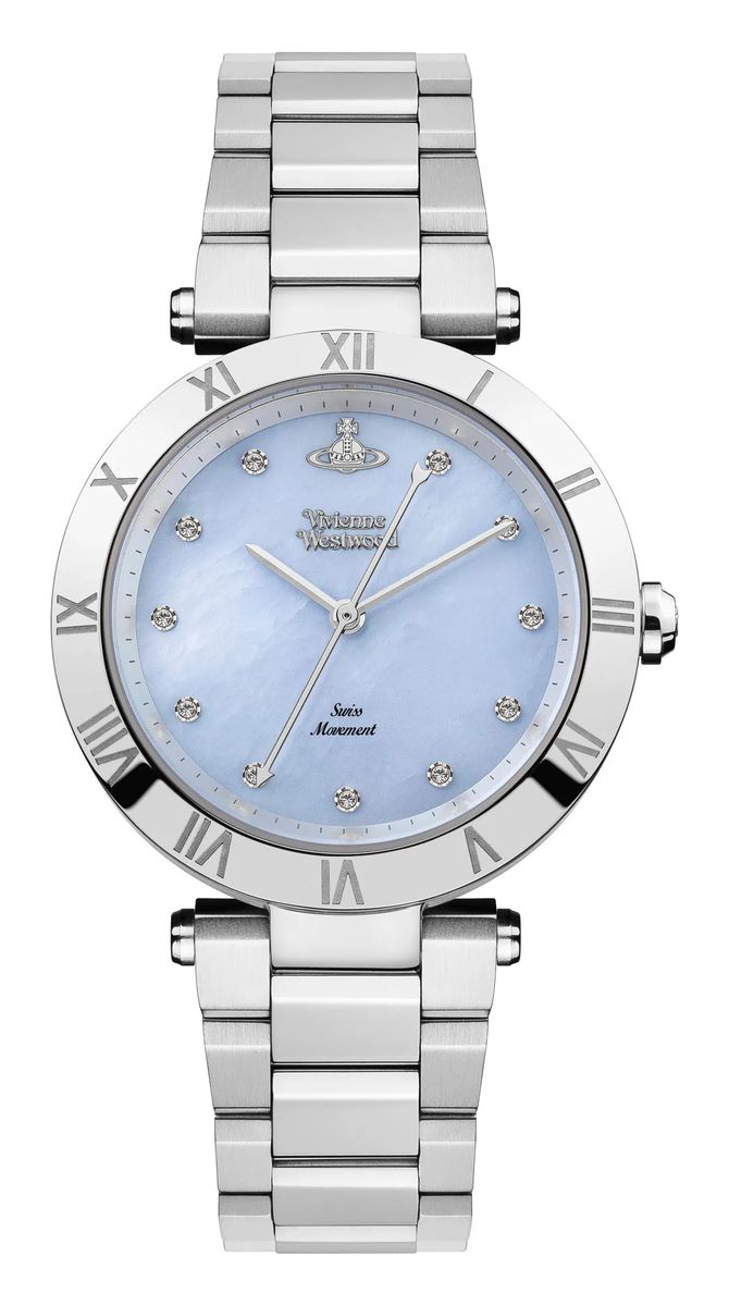 Elegante silberfarbene Quarzuhr mit blauem Zifferblatt