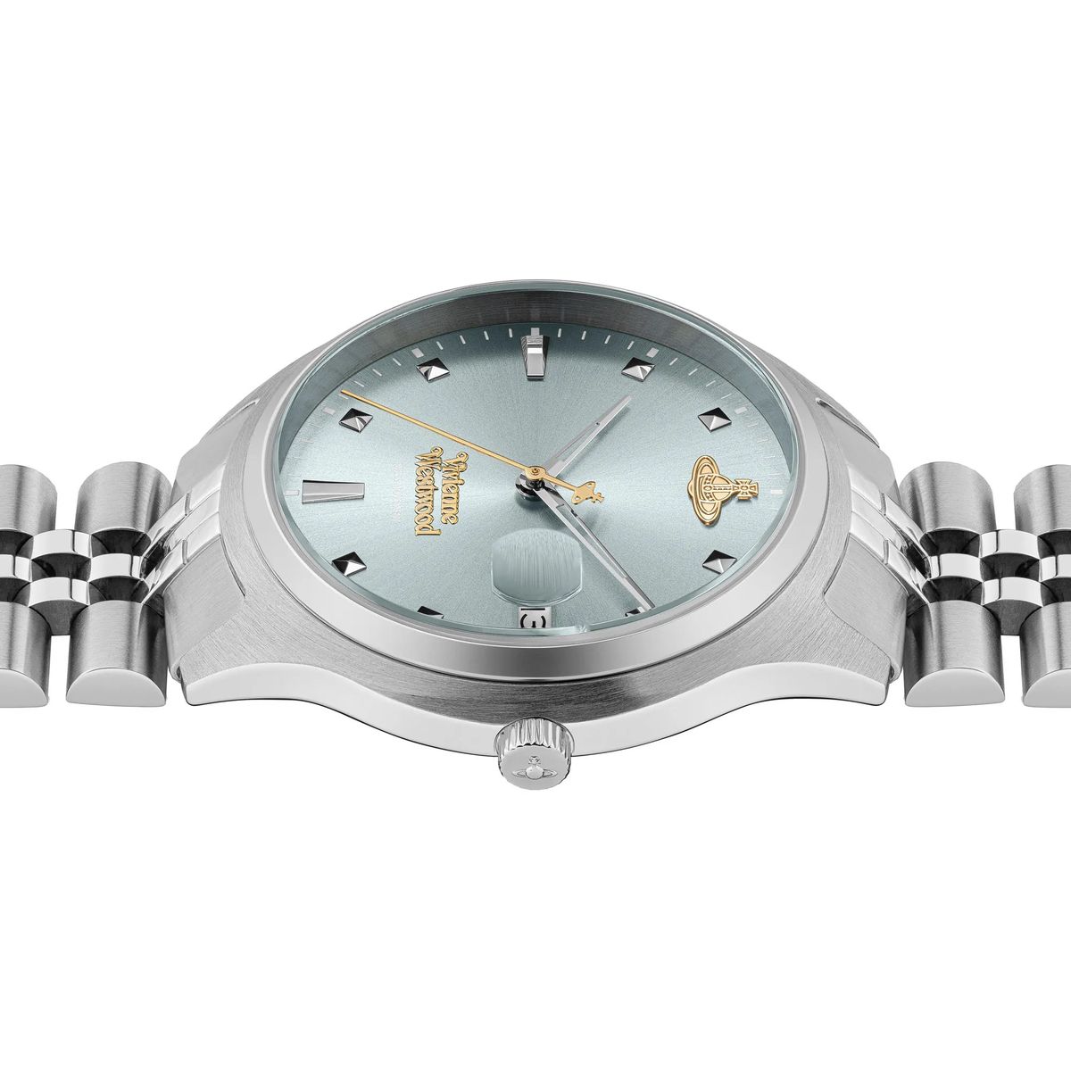 Elegante silberfarbene Uhr mit hellblauem Zifferblatt