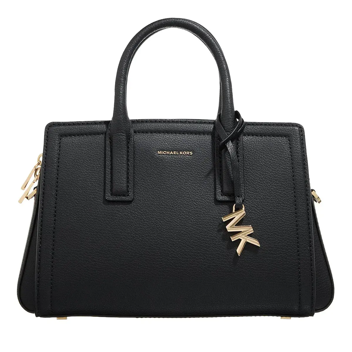 Strukturierte Leder-Satchel mit Logo-Anhänger