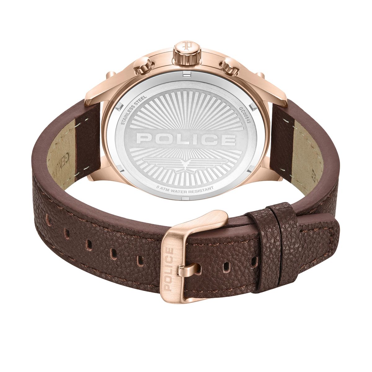 Moderner Chronograph Uhr mit braunem Lederarmband