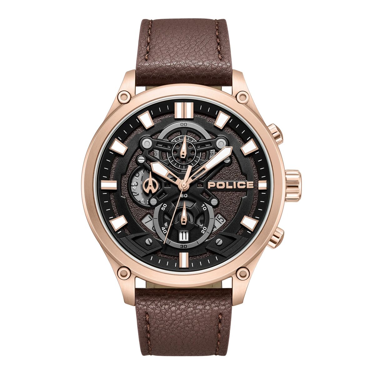 Moderner Chronograph Uhr mit braunem Lederarmband