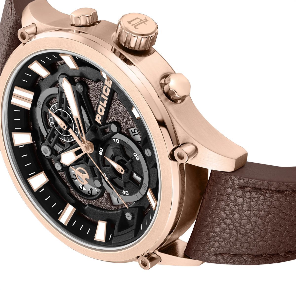 Moderner Chronograph Uhr mit braunem Lederarmband