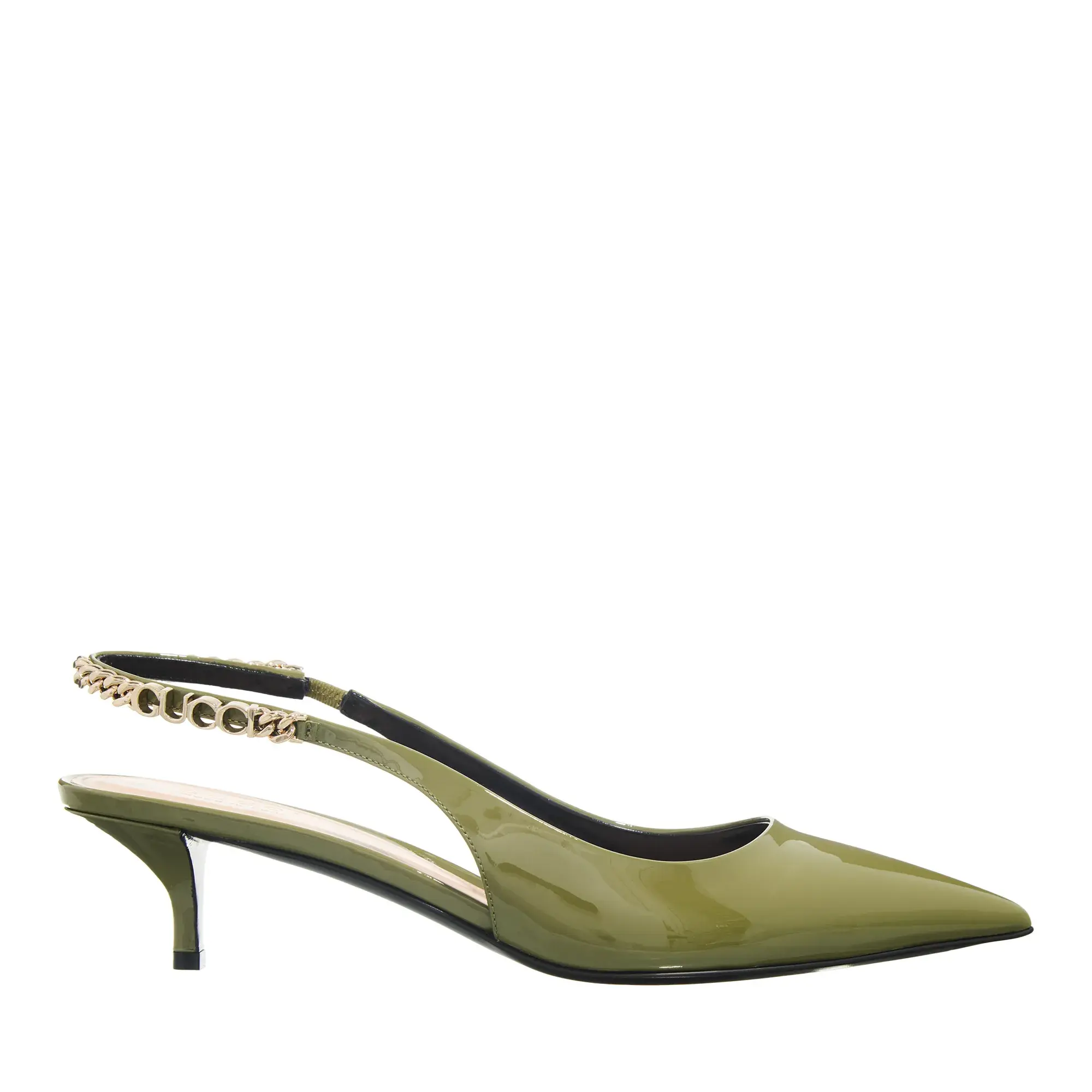 Olive Slingback Pumps mit Kitten Heel