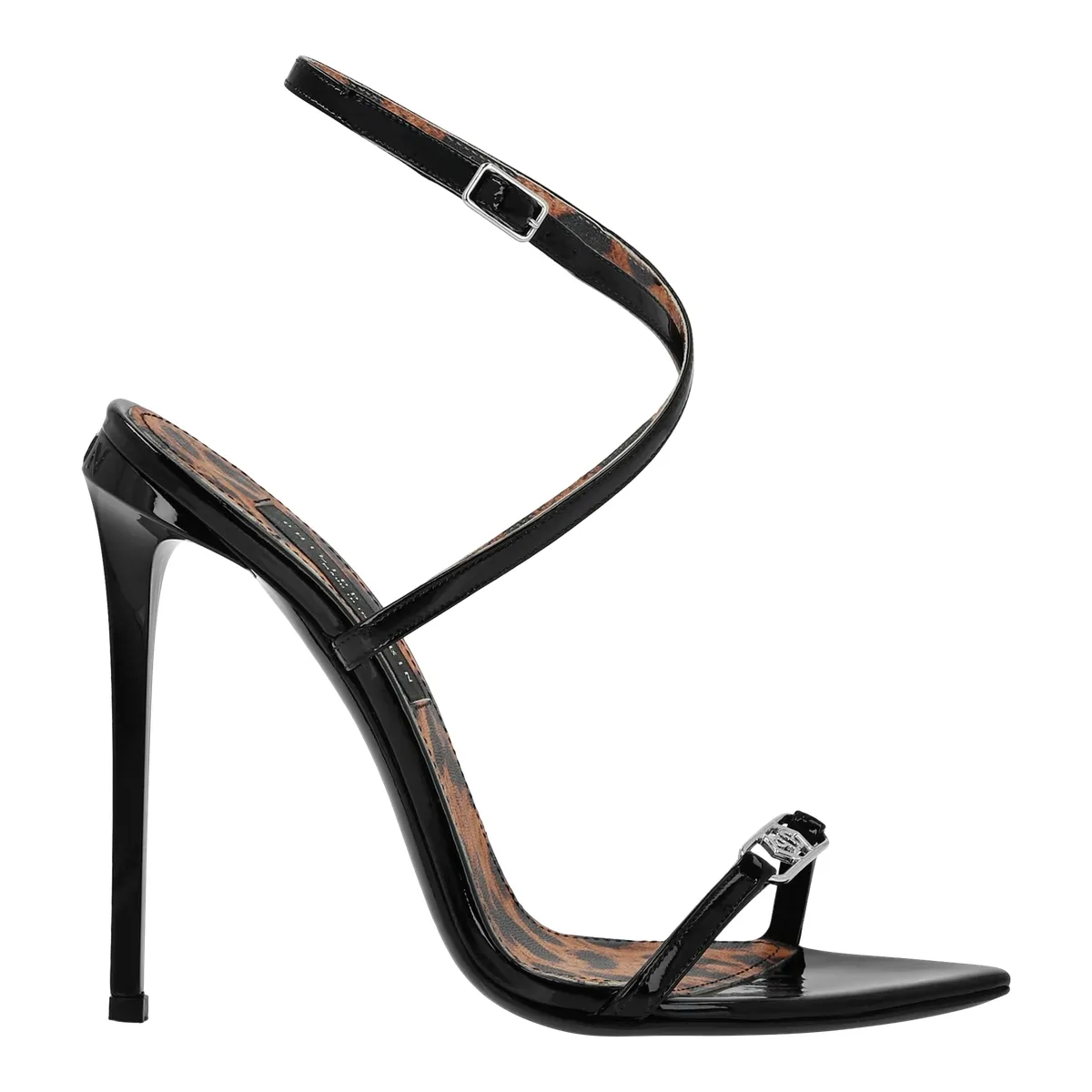 Schwarze Sandaletten mit Knöchelriemen und Stilettoabsatz