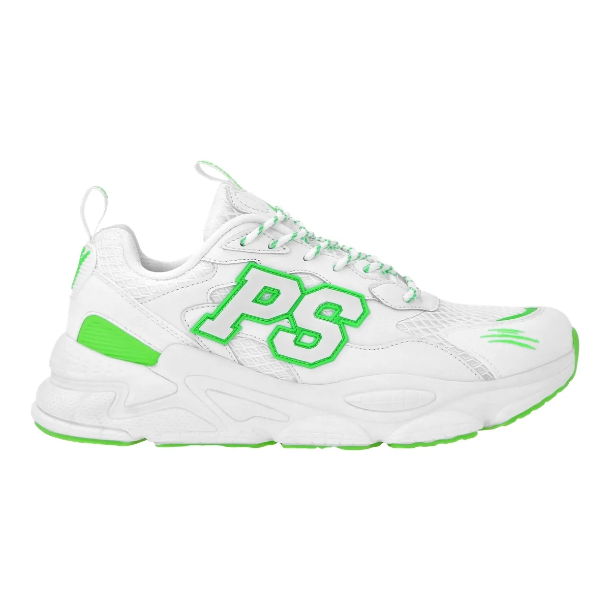 Weiße klobige Turnschuhe mit Neonakzenten