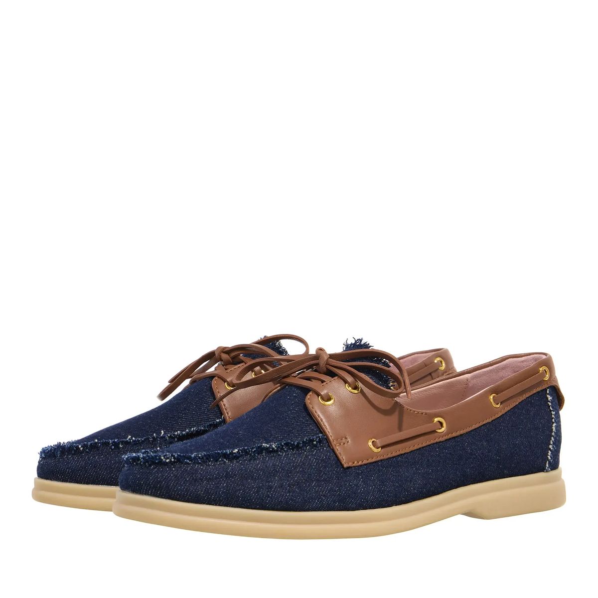 Bootsschuhe aus Denim mit Lederbesatz
