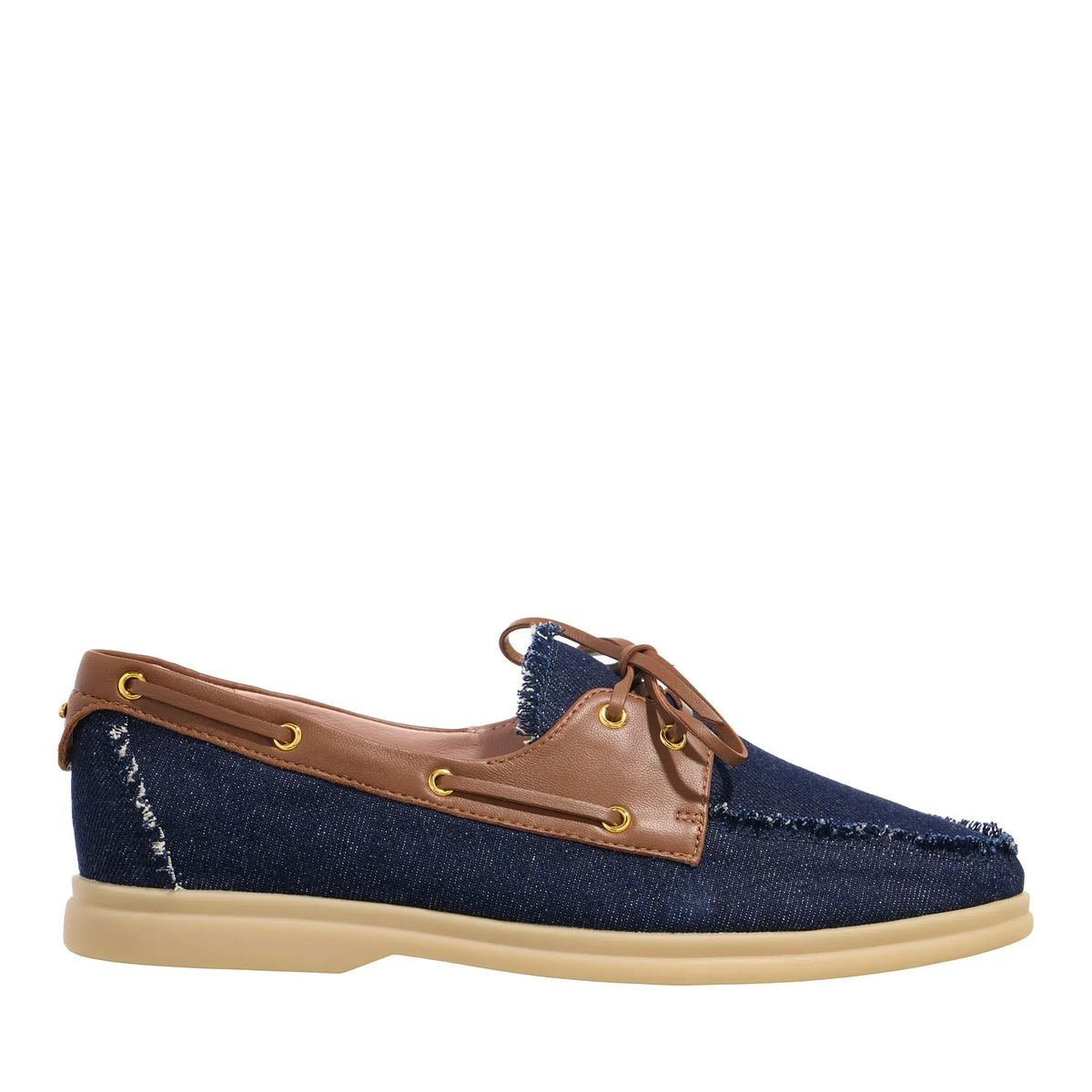 Bootsschuhe aus Denim mit Lederbesatz