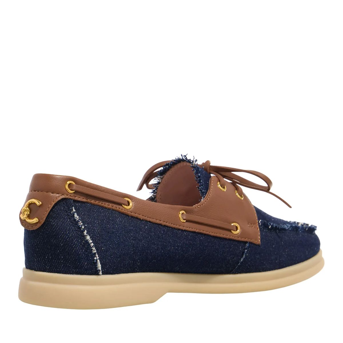 Bootsschuhe aus Denim mit Lederbesatz