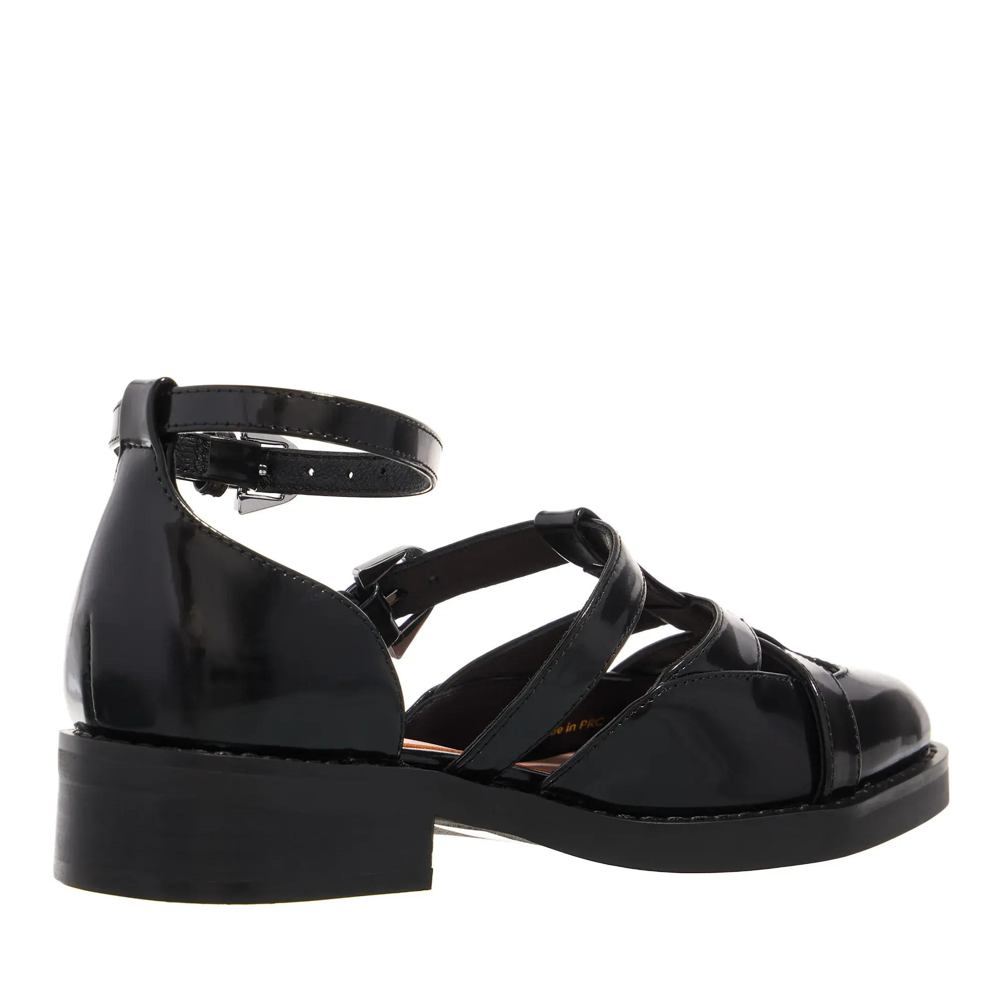 Schwarze Sandale mit Knöchelriemen aus Lackleder