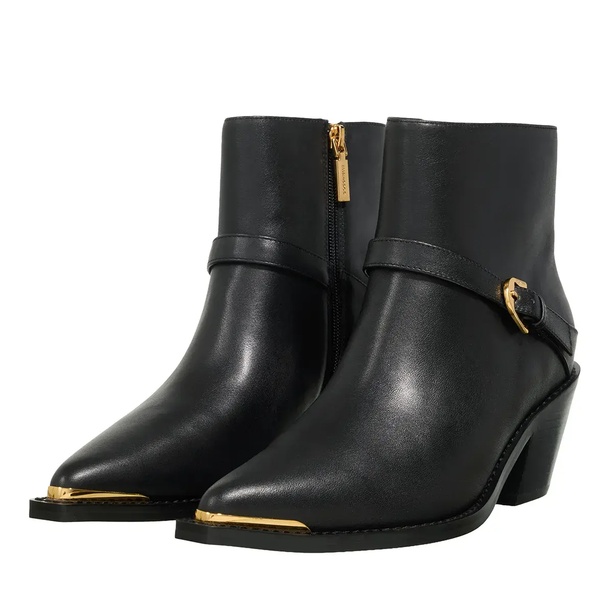 Schwarze Leder-Stiefeletten mit Schnalle