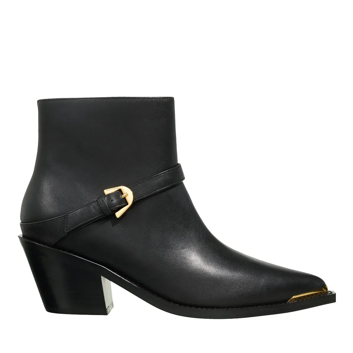 Schwarze Leder-Stiefeletten mit Schnalle