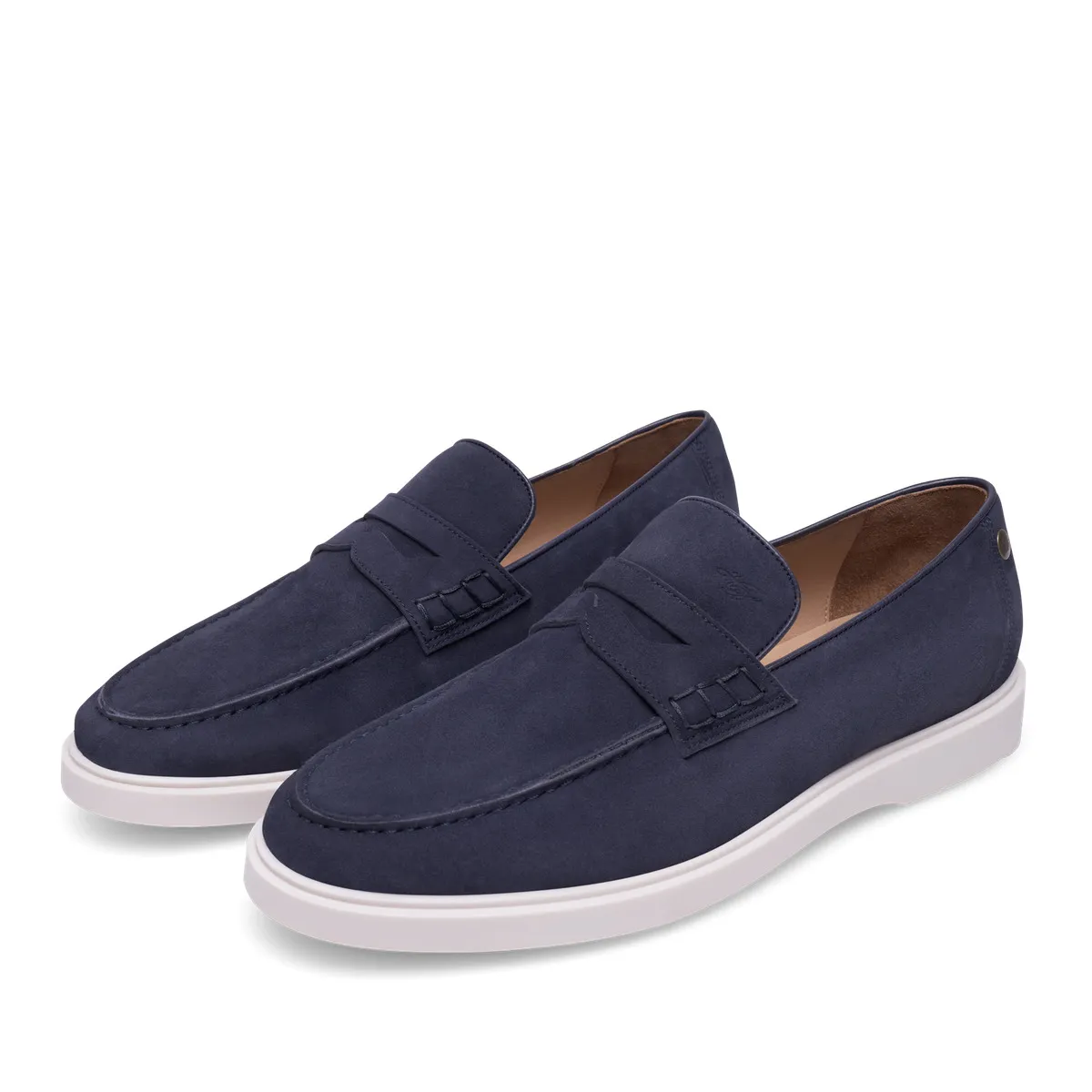 Wildleder Penny Loafer mit weißer Sohle