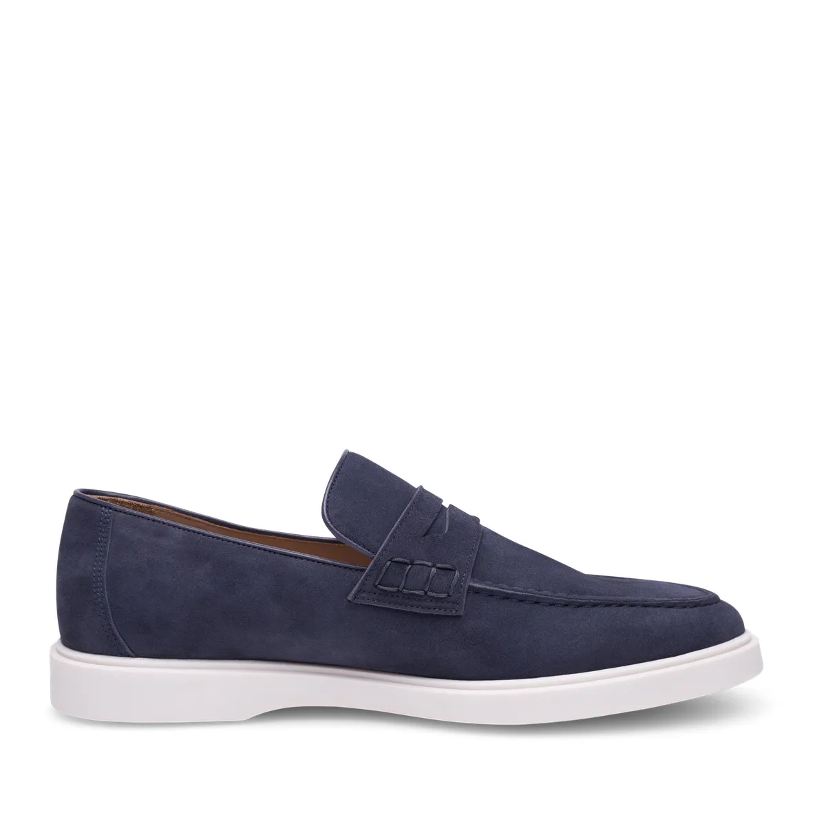 Wildleder Penny Loafer mit weißer Sohle